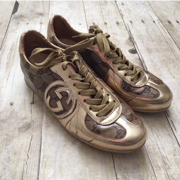 gold gucci tennis shoes